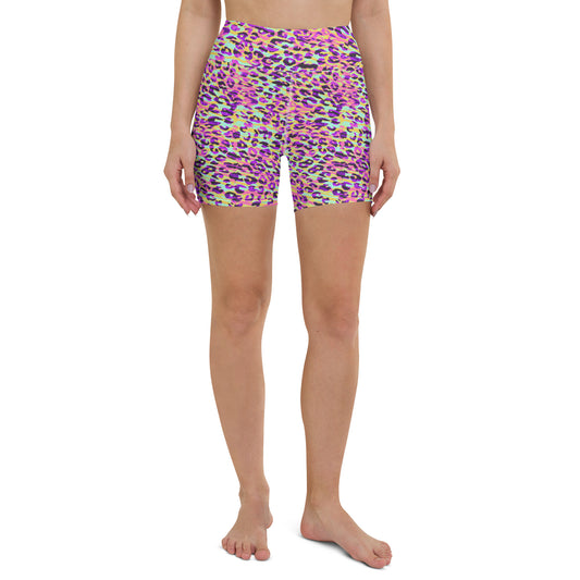 Yoga Shorts- Zebra and Leopard Print Pink with Yellow