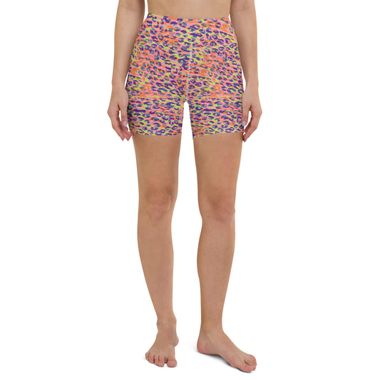 Yoga Shorts- Zebra and Leopard Print Orange with Yellow