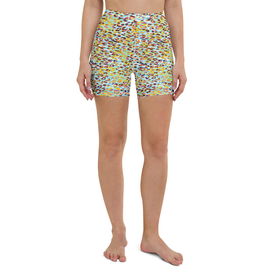 Yoga Shorts- Zebra and Leopard Print Cyan with Yellow