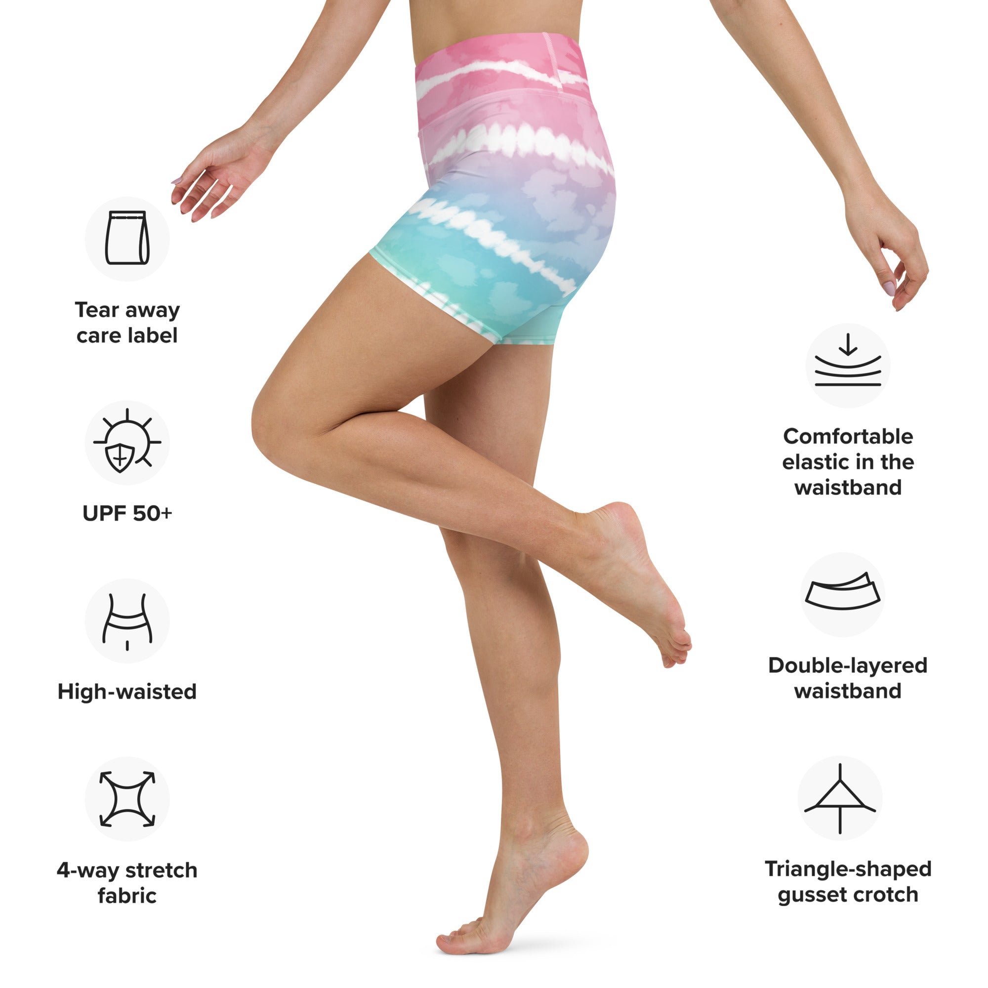 Yoga Shorts- Tie Dye Multicolour Stripes 01