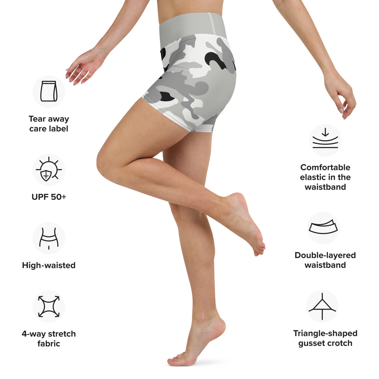 Yoga Shorts- Camo Grey and Black