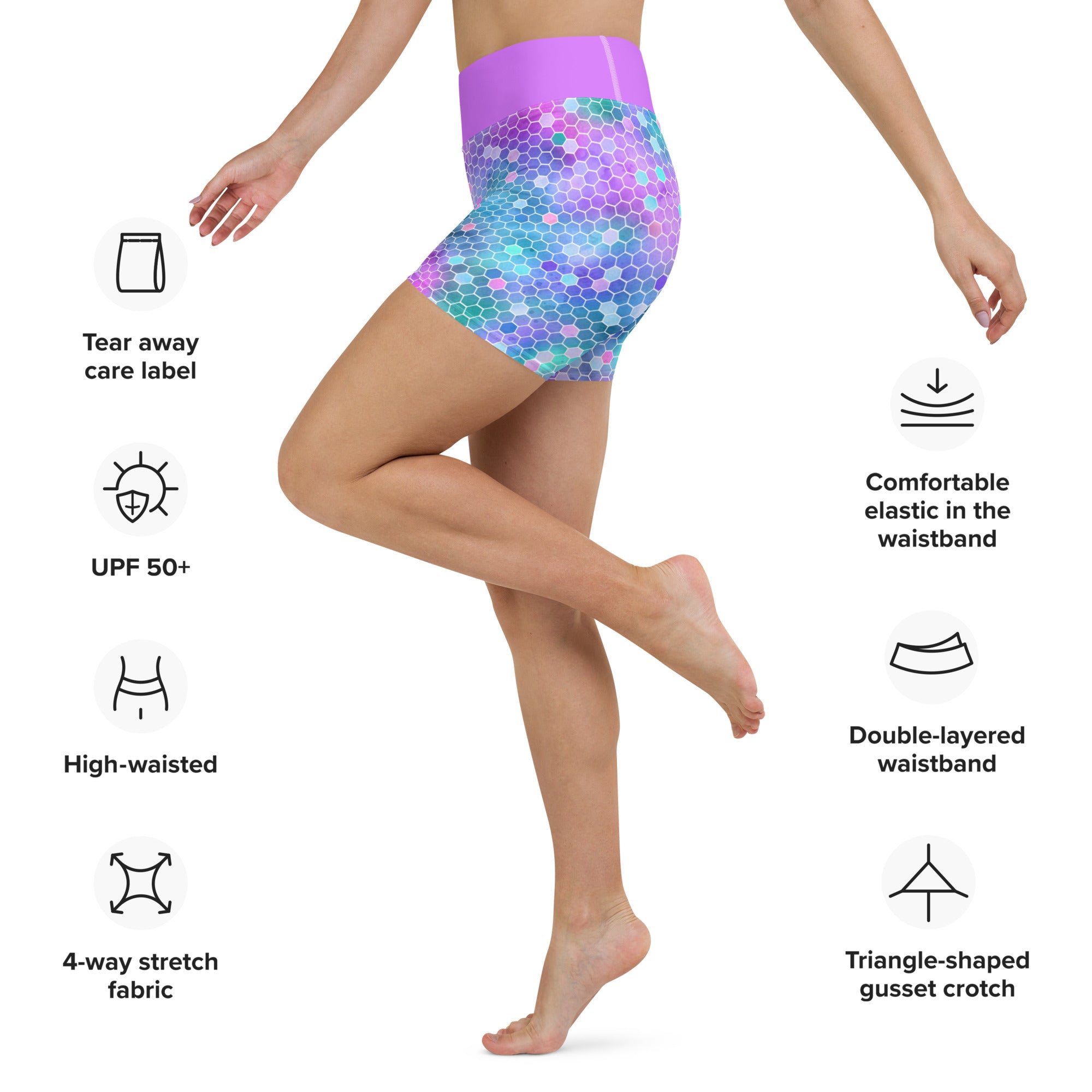 Yoga Shorts- HONEYCOMB PINK AND PURPLE