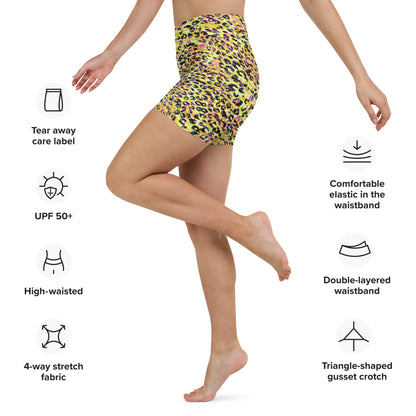 Yoga Shorts- Zebra and Leopard Print Yellow with Orange