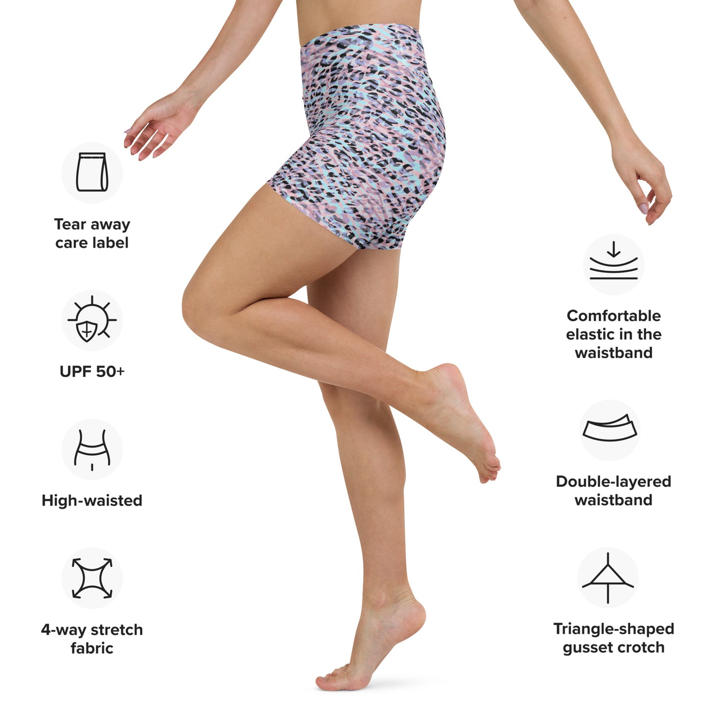 Yoga Shorts- Zebra and Leopard Print Pink With Cyan