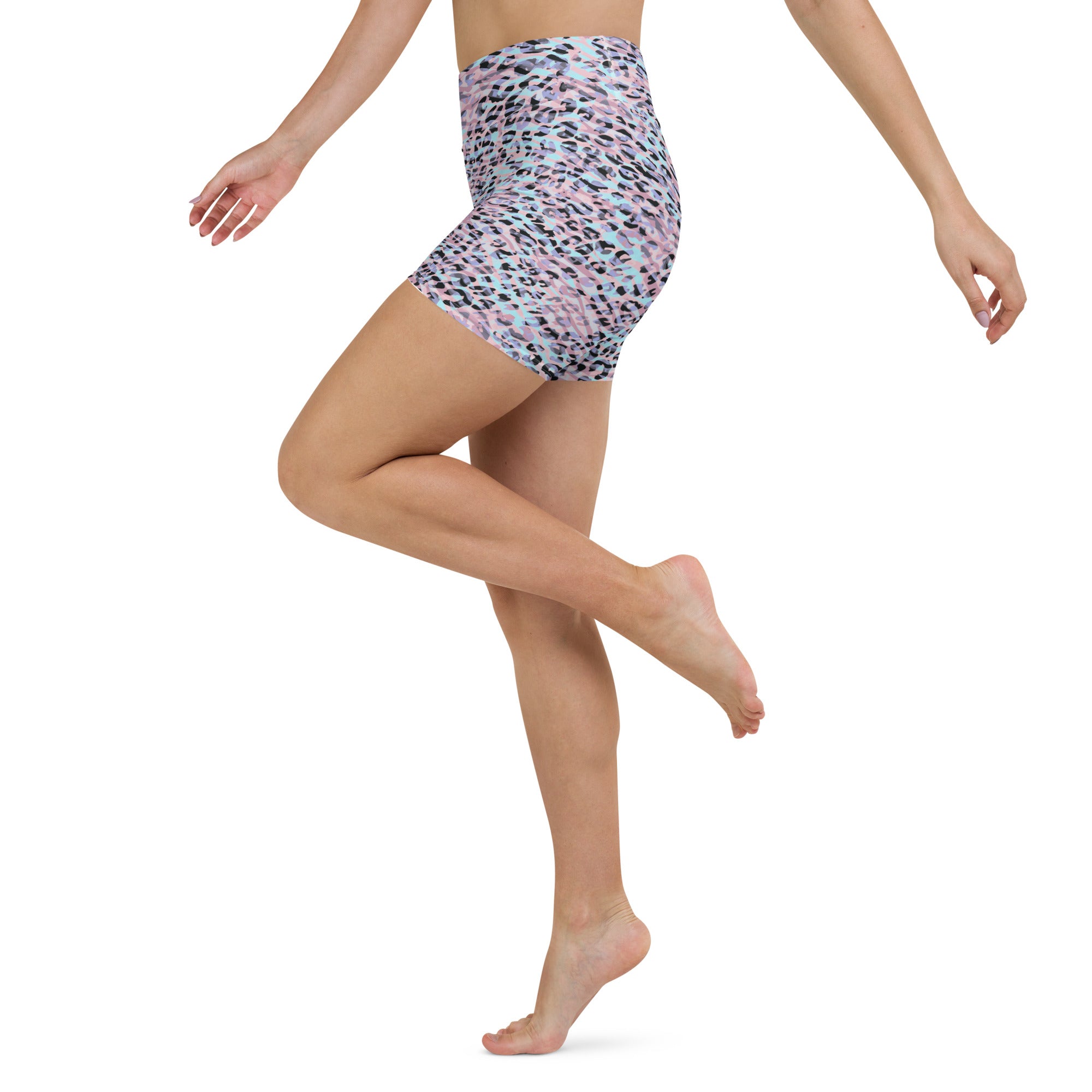 Yoga Shorts- ZEBRA AND LEOPARD PRINT PINK WITH CYAN