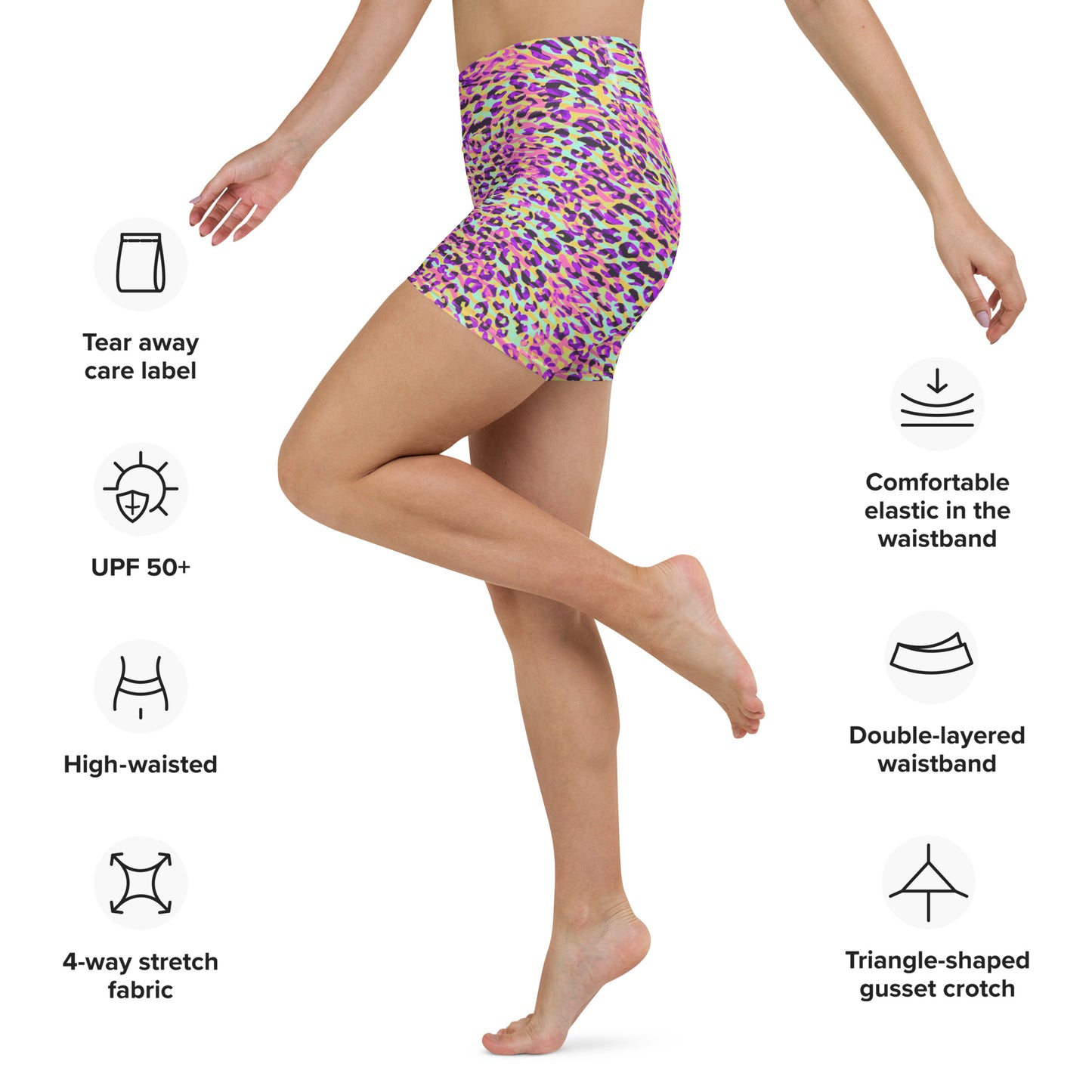 Yoga Shorts- Zebra and Leopard Print Pink with Yellow