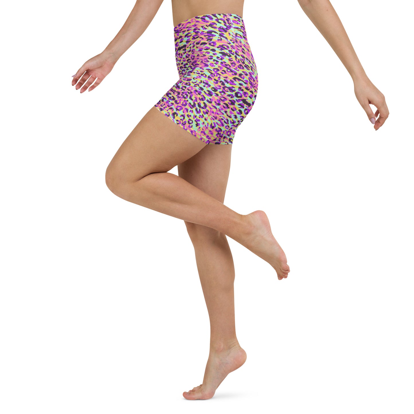 Yoga Shorts- Zebra and Leopard Print Pink with Yellow
