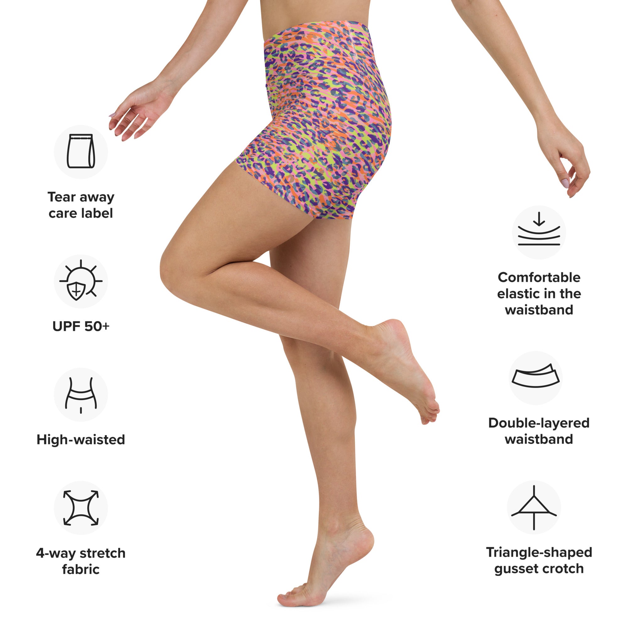 Yoga Shorts- ZEBRA AND LEOPARD PRINT ORANGE WITH YELLOW