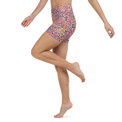 Yoga Shorts- Zebra and Leopard Print Orange with Yellow