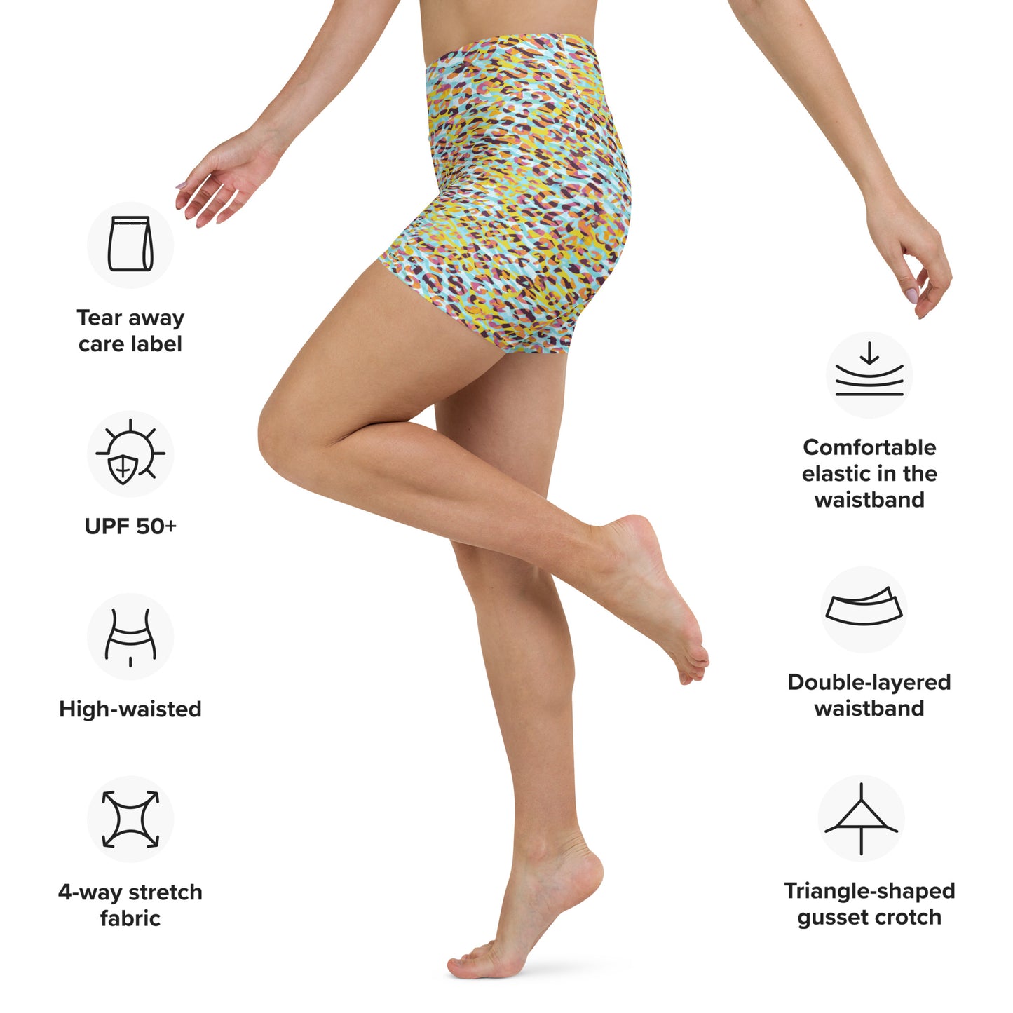 Yoga Shorts- Zebra and Leopard Print Cyan with Yellow