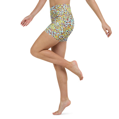 Yoga Shorts- Zebra and Leopard Print Cyan with Yellow