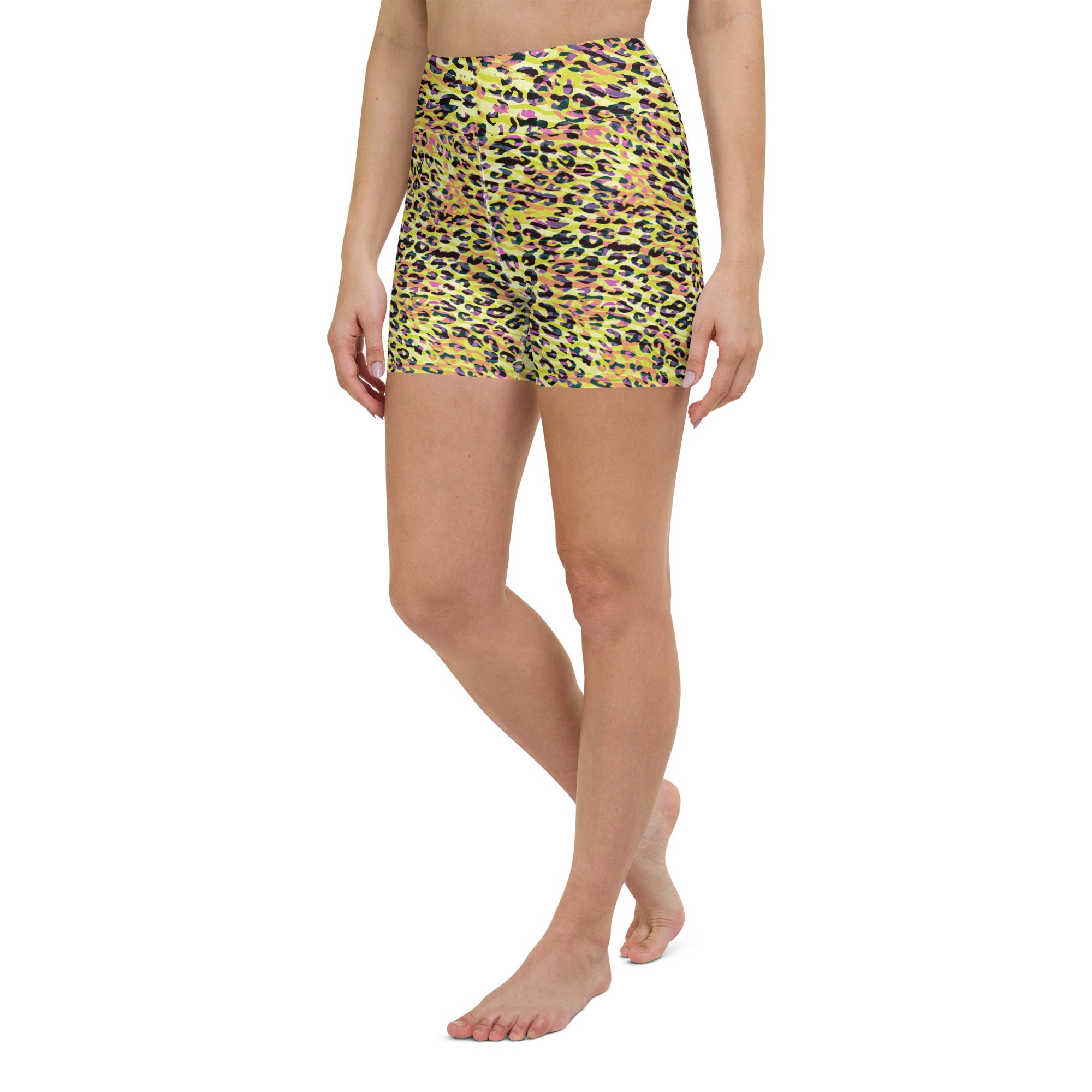 Yoga Shorts- ZEBRA AND LEOPARD PRINT YELLOW WITH ORANGE