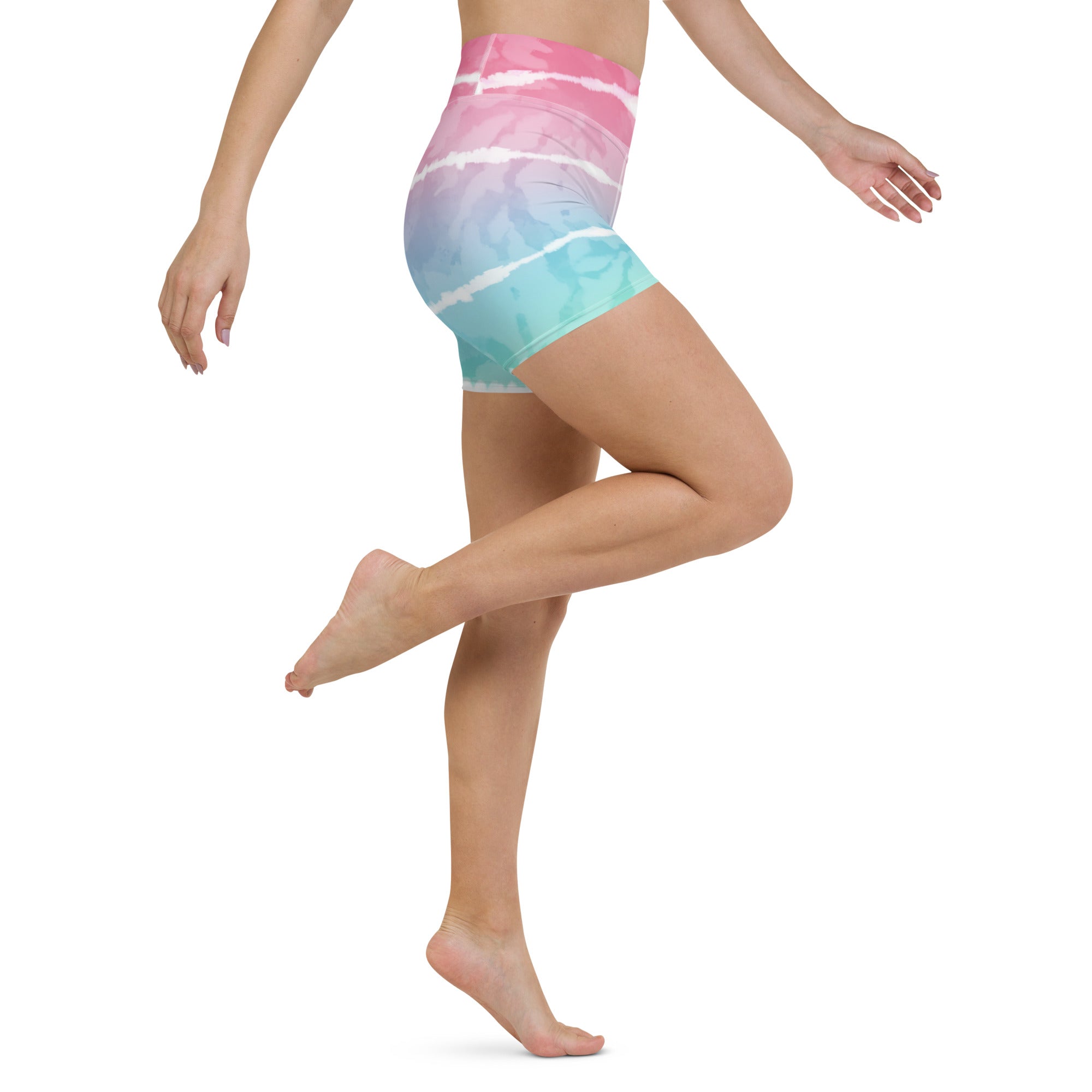 Yoga Shorts- Tie Dye Multicolour Stripes 01