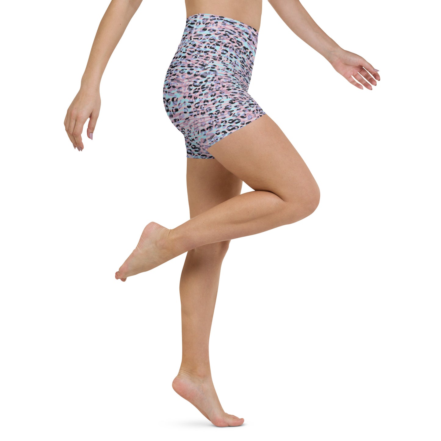 Yoga Shorts- Zebra and Leopard Print Pink With Cyan