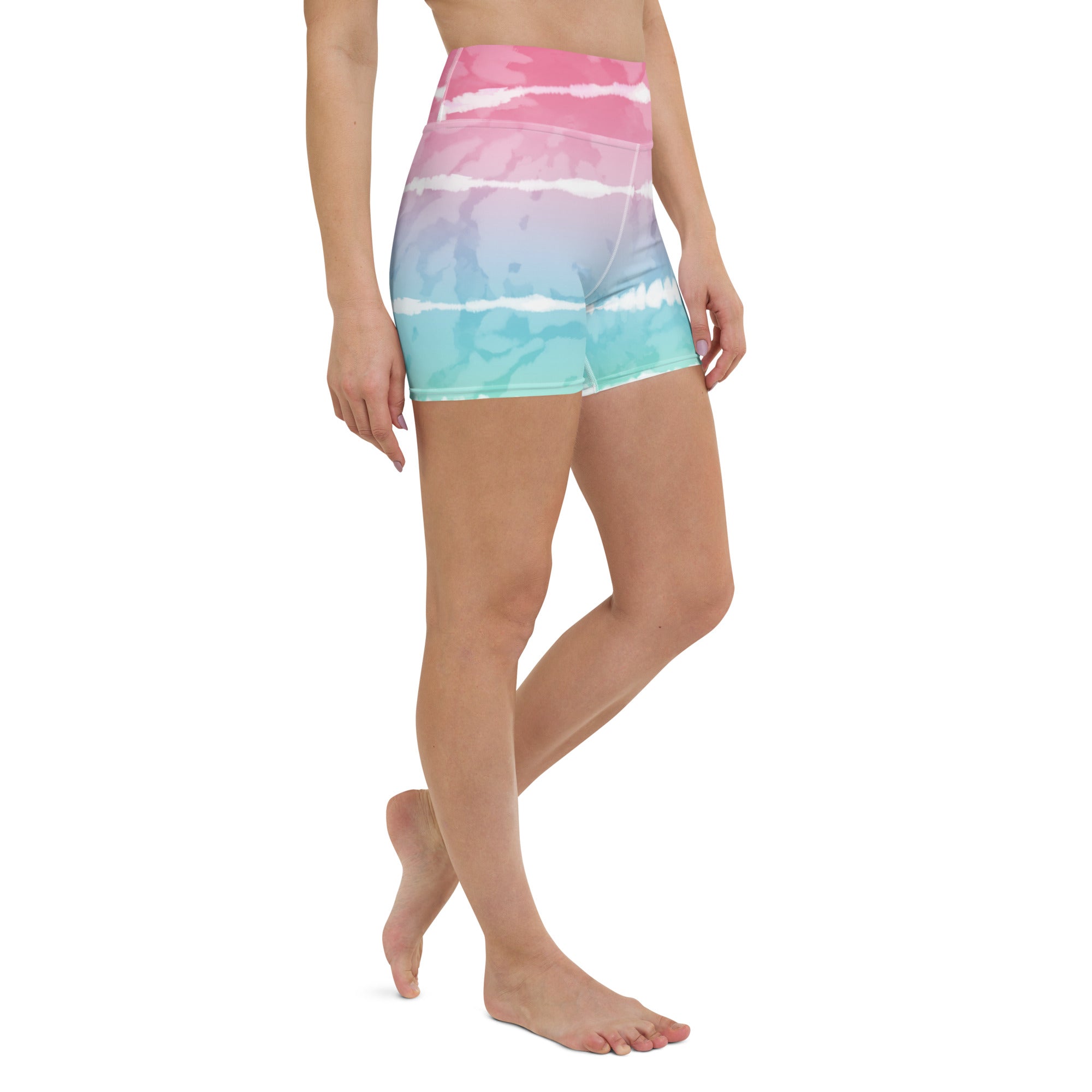 Yoga Shorts- Tie Dye Multicolour Stripes 01