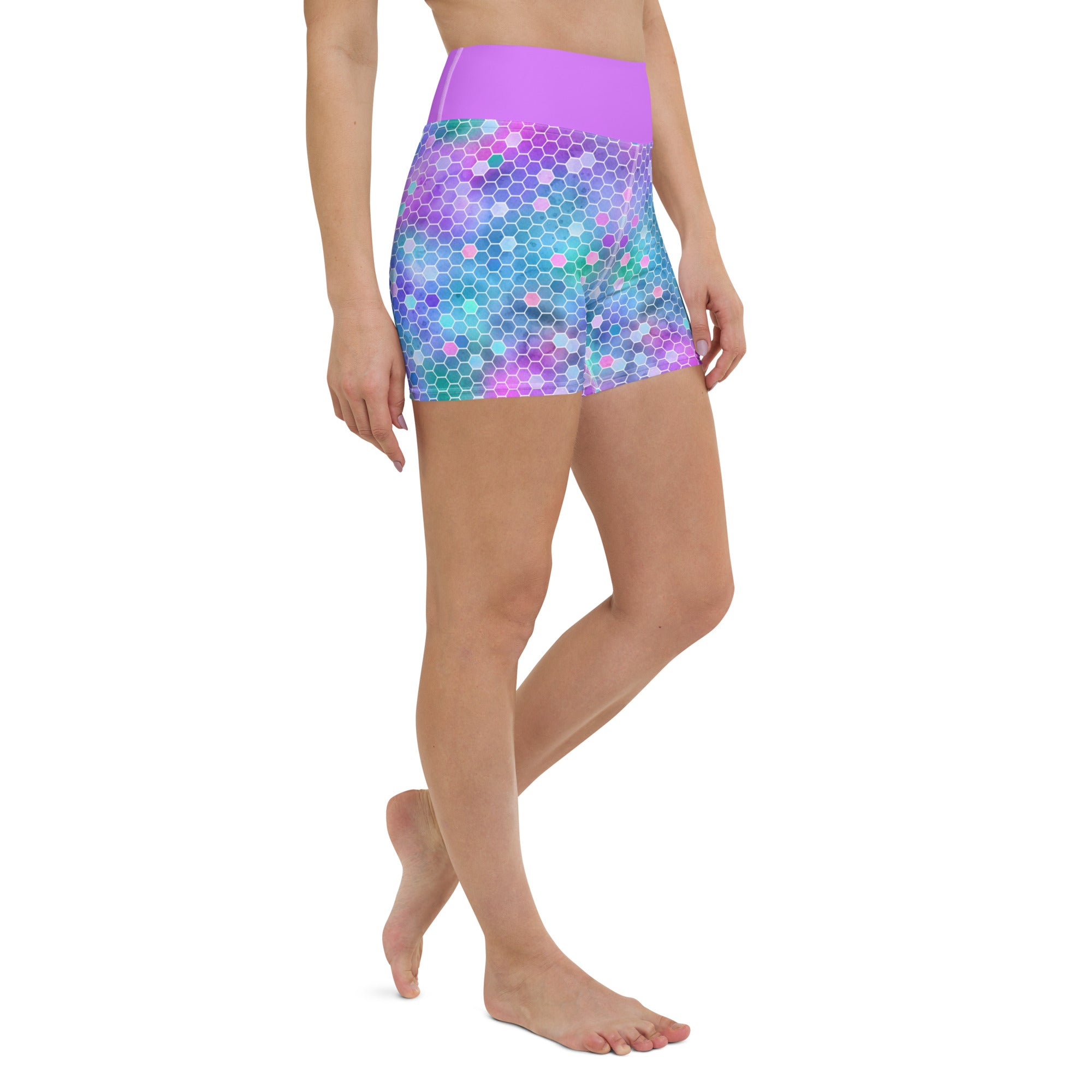 Yoga Shorts- HONEYCOMB PINK AND PURPLE