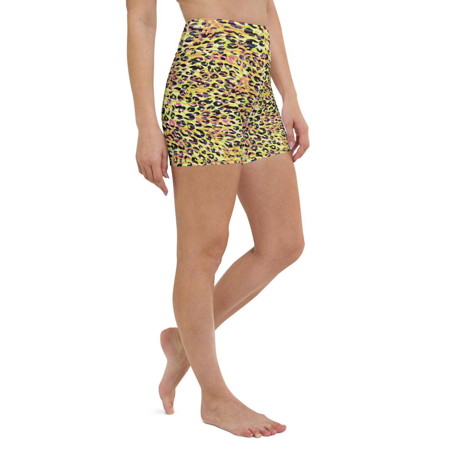Yoga Shorts- Zebra and Leopard Print Yellow with Orange