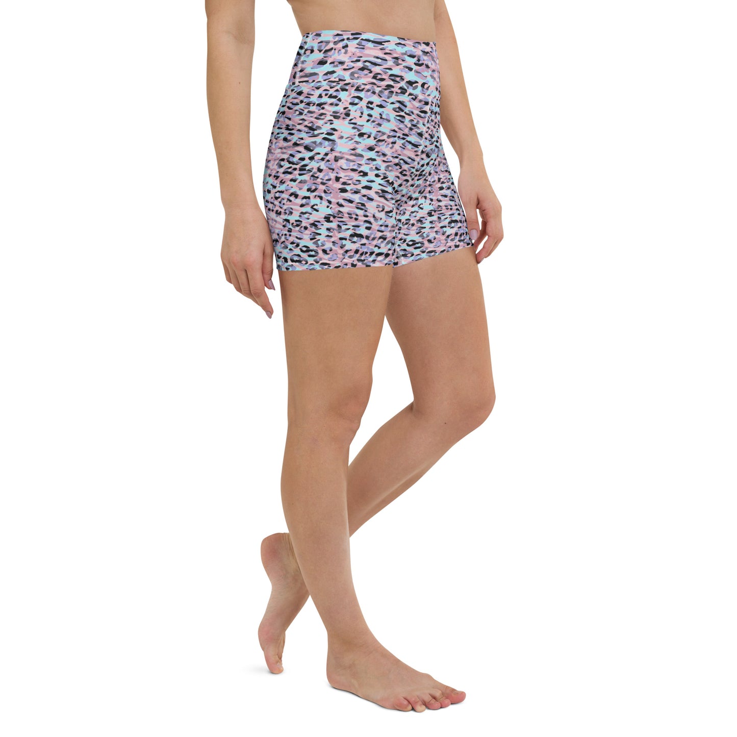 Yoga Shorts- Zebra and Leopard Print Pink With Cyan