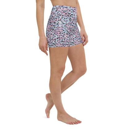Yoga Shorts- Zebra and Leopard Print Pink With Cyan