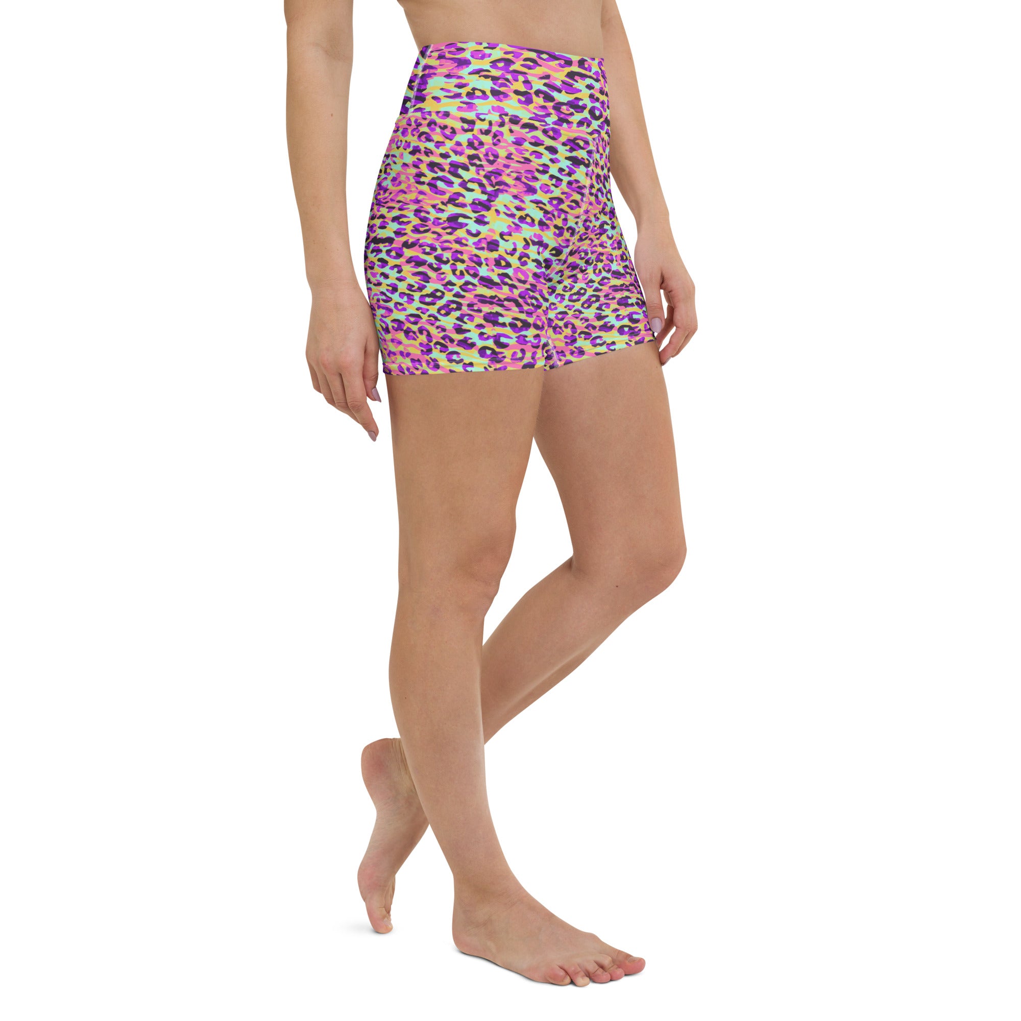 Yoga Shorts- ZEBRA AND LEOPARD PRINT PINK WITH YELLOW