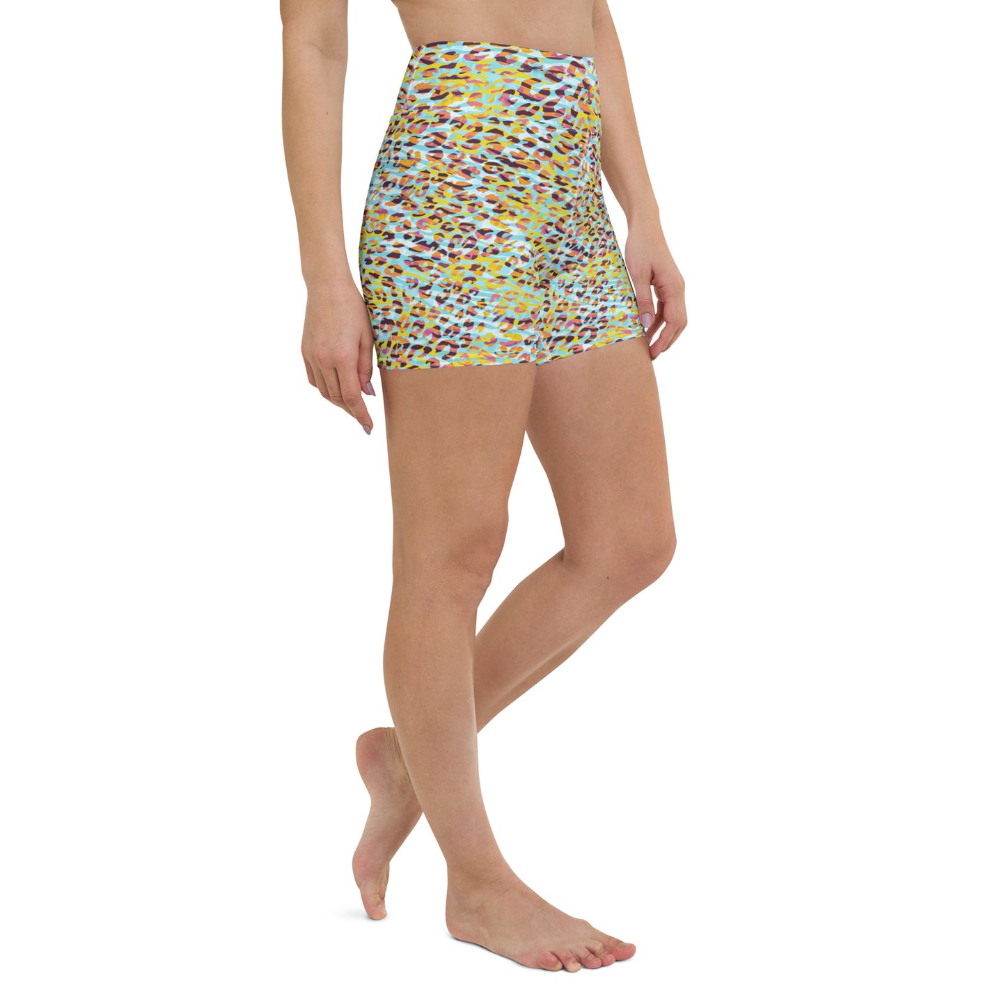 Yoga Shorts- Zebra and Leopard Print Cyan with Yellow