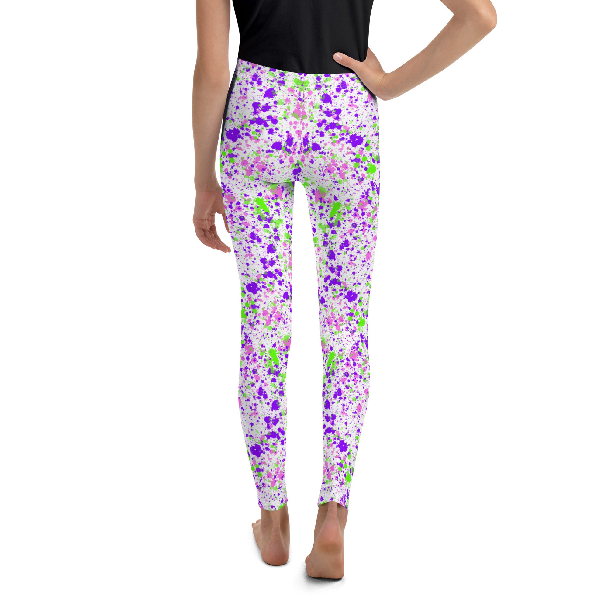 Youth Leggings- Paint splatters Green with Blue