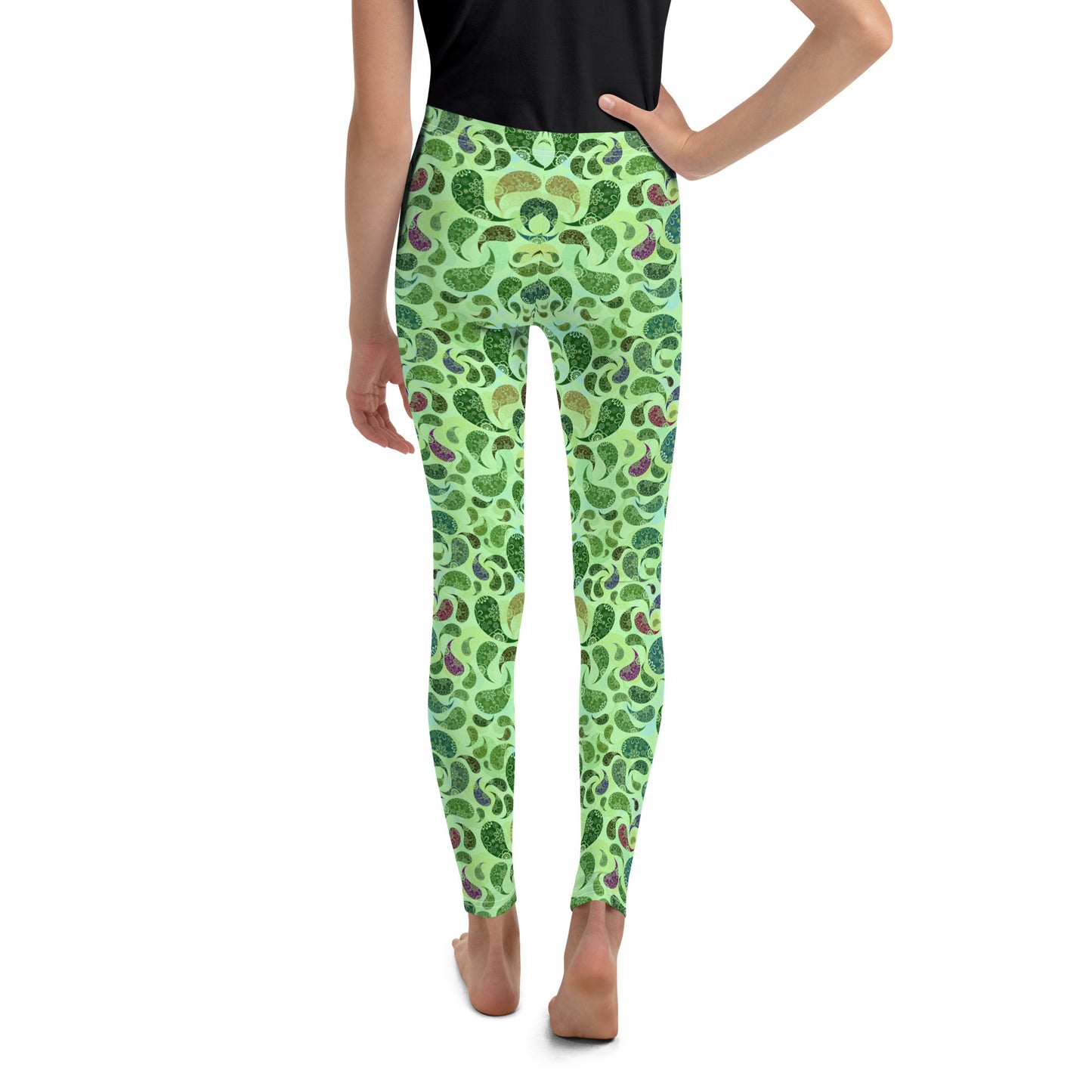 Youth Leggings- Paisley green