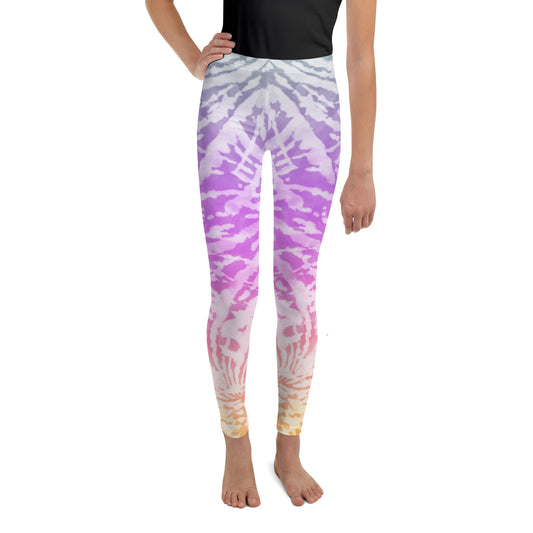Youth Leggings- TIE DYE PURPLE SPIRALS