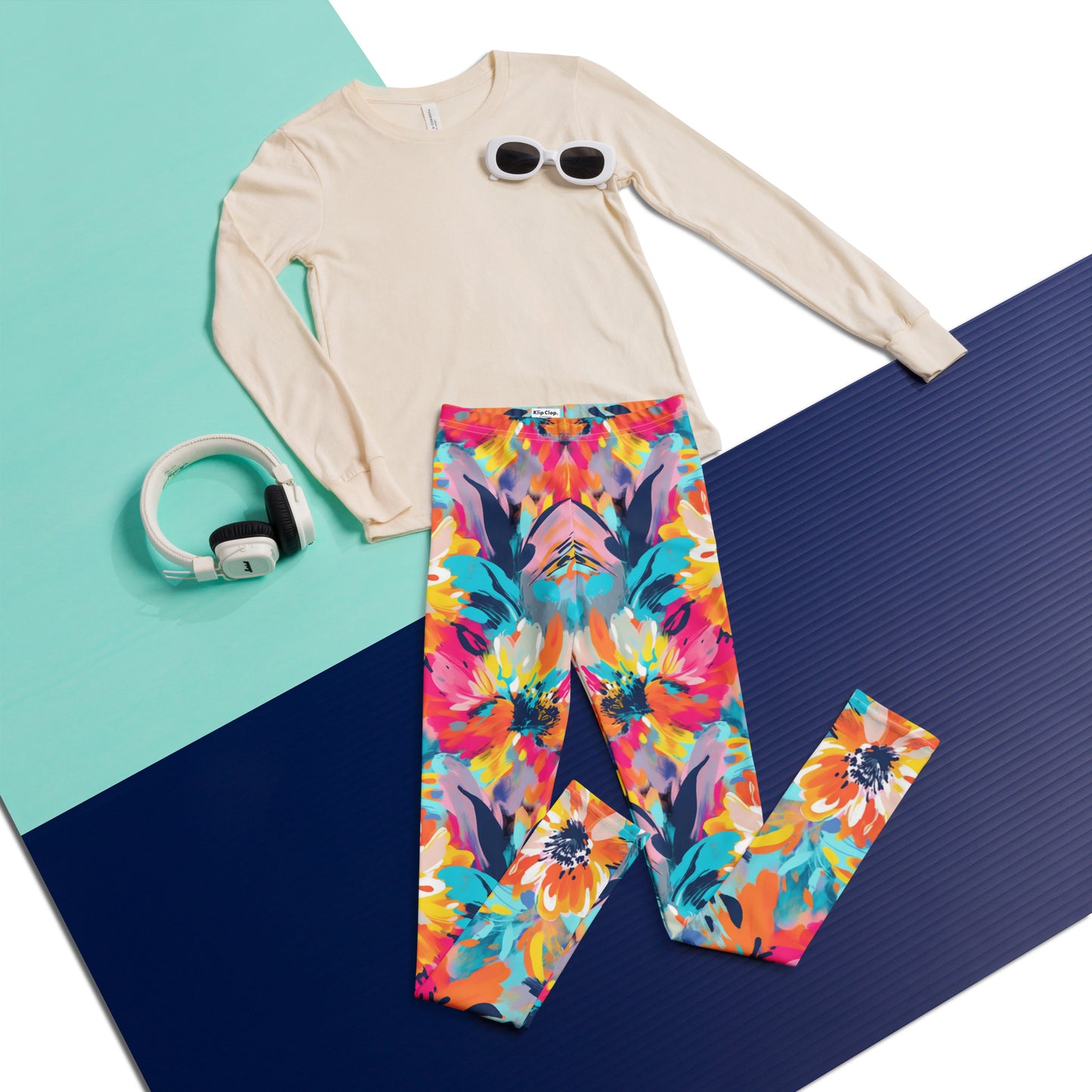Youth Leggings- Summer Pastel flowers I