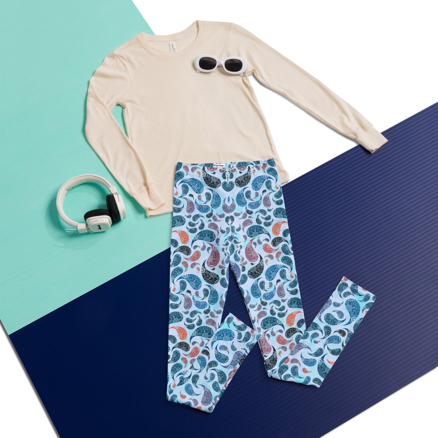 Youth Leggings- Paisley Blue