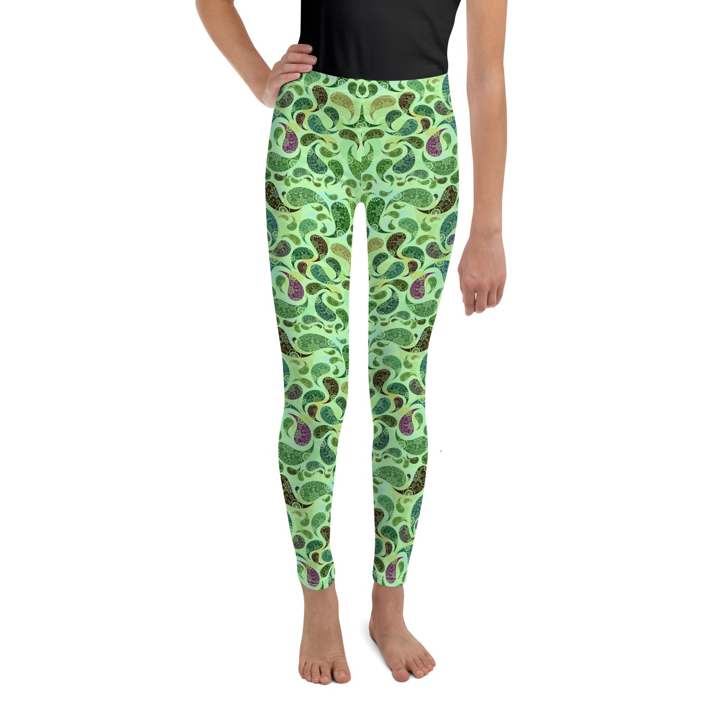 Youth Leggings- Paisley green