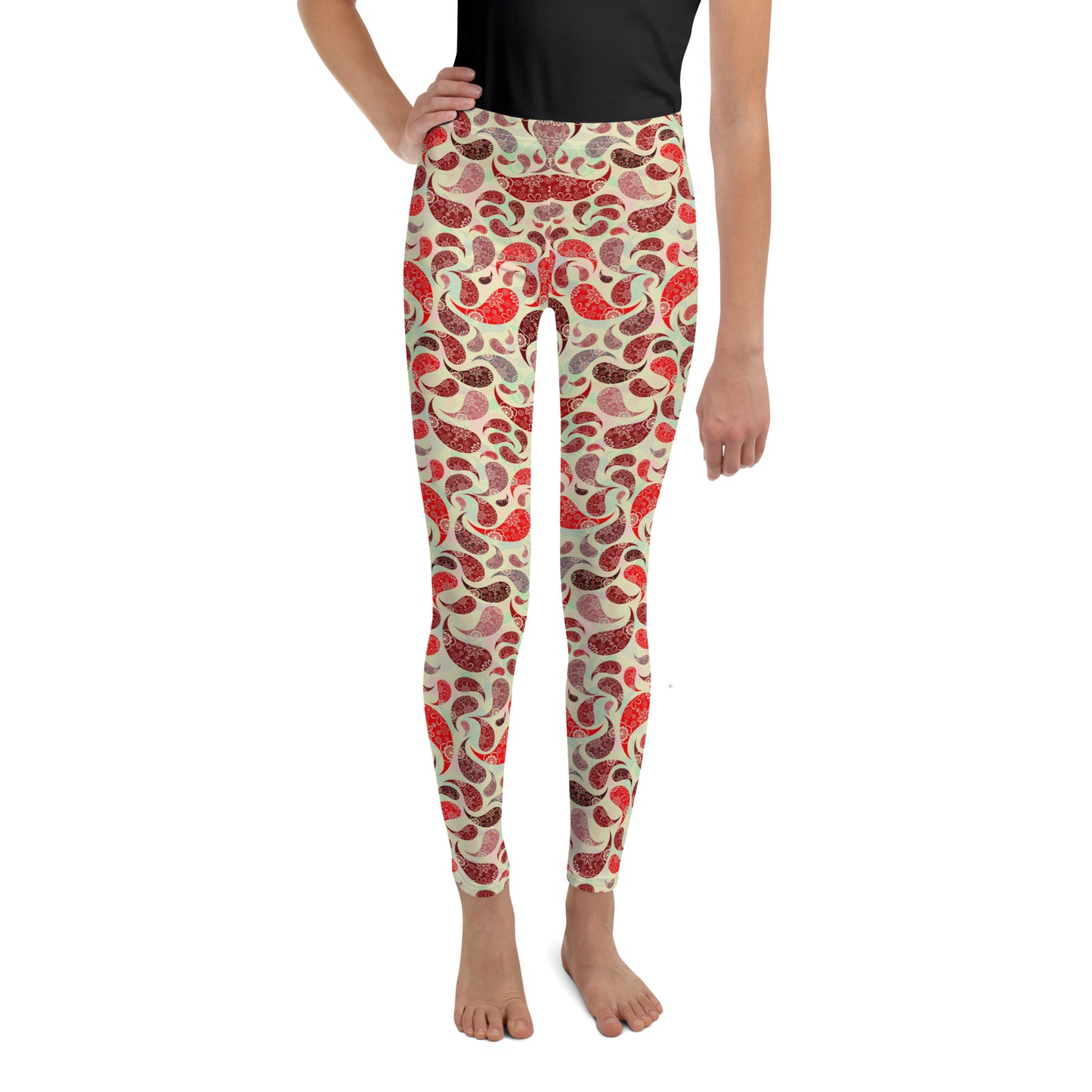 Youth Leggings- Paisley Red