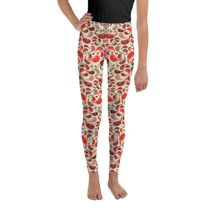 Youth Leggings- Paisley Red