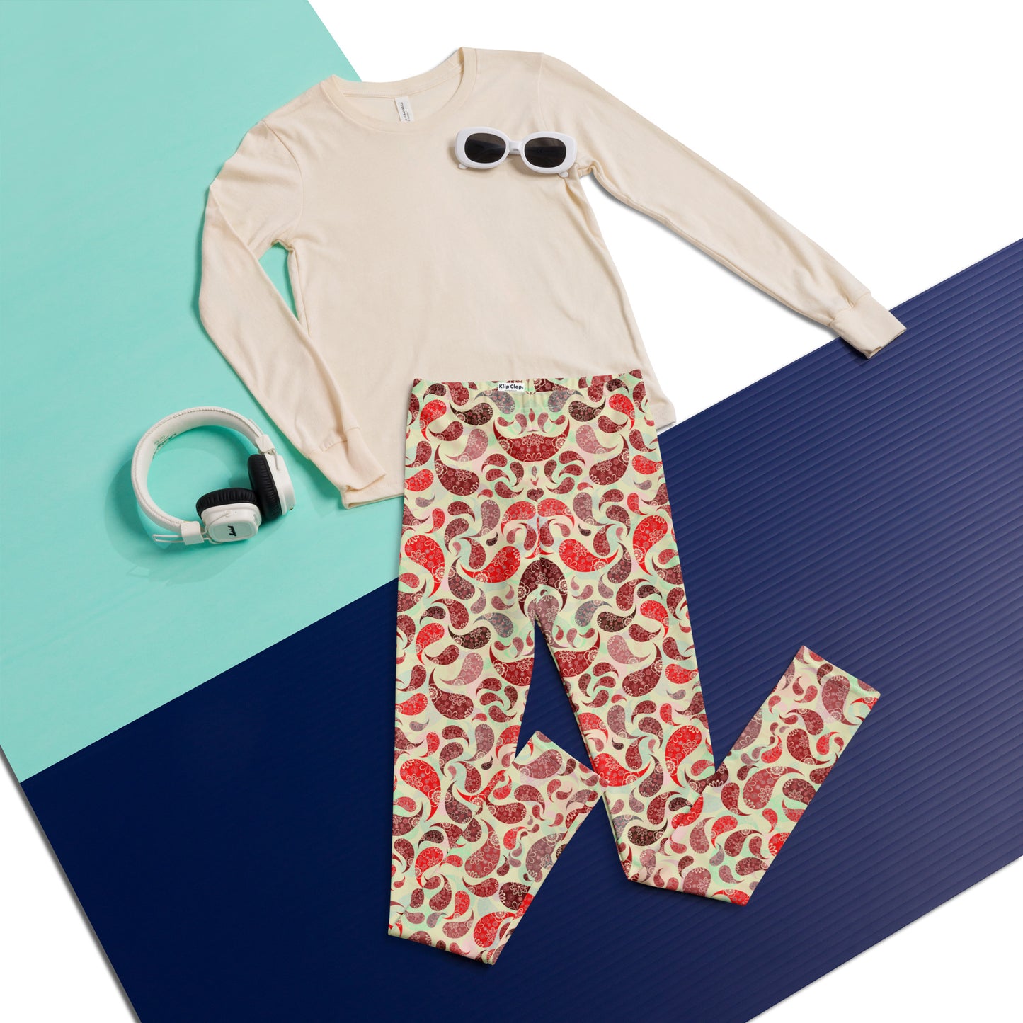 Youth Leggings- Paisley Red