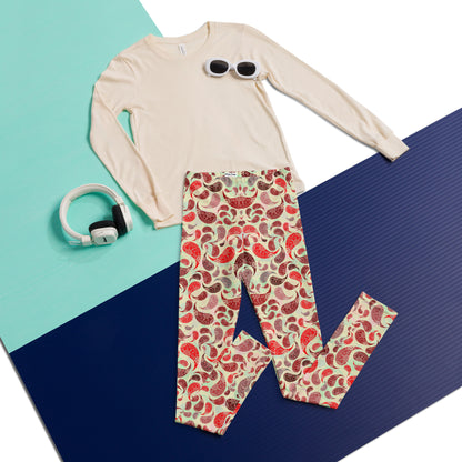Youth Leggings- Paisley Red