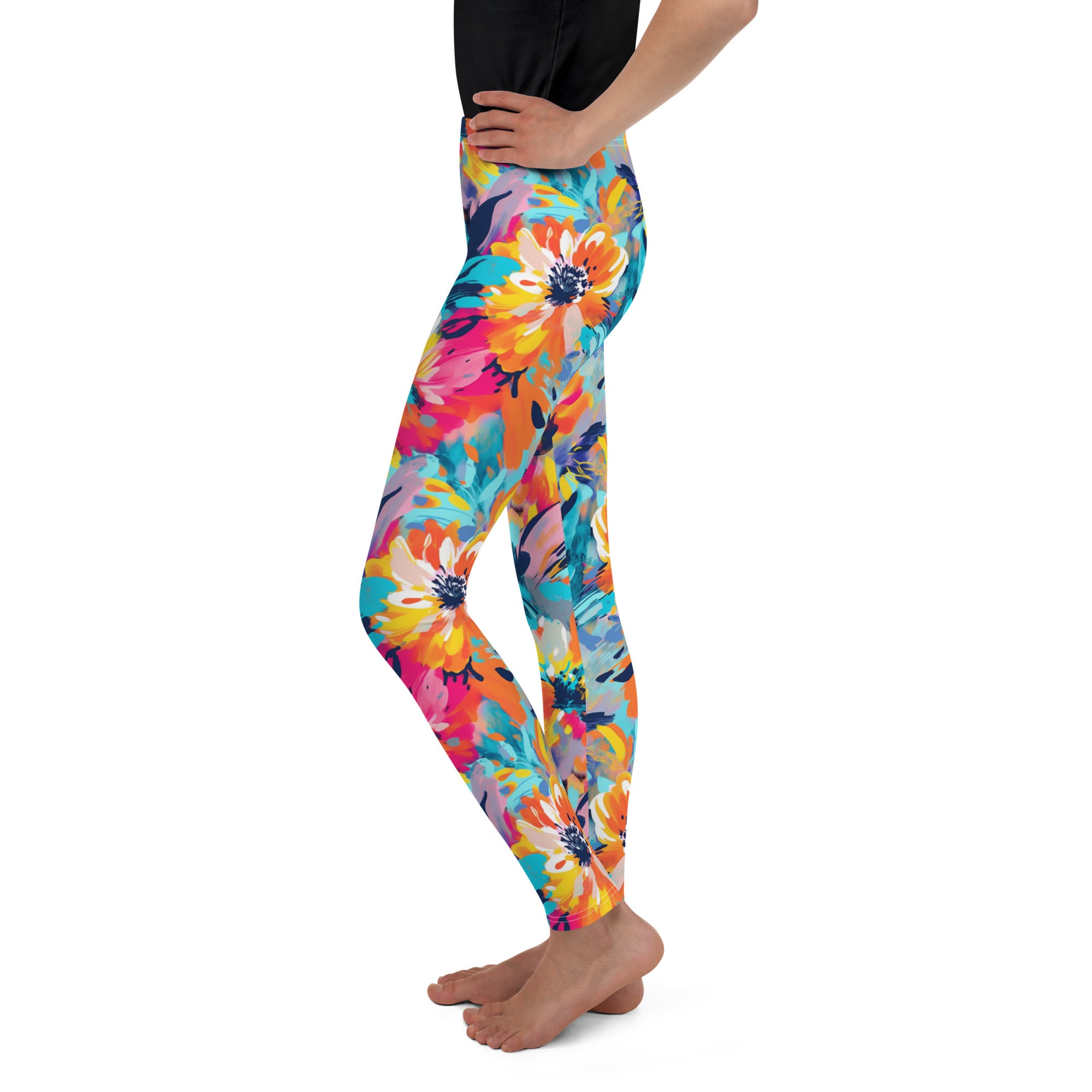 Youth Leggings- Summer Pastel flowers I