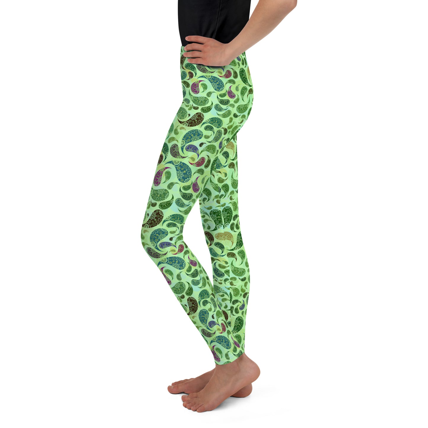 Youth Leggings- Paisley green