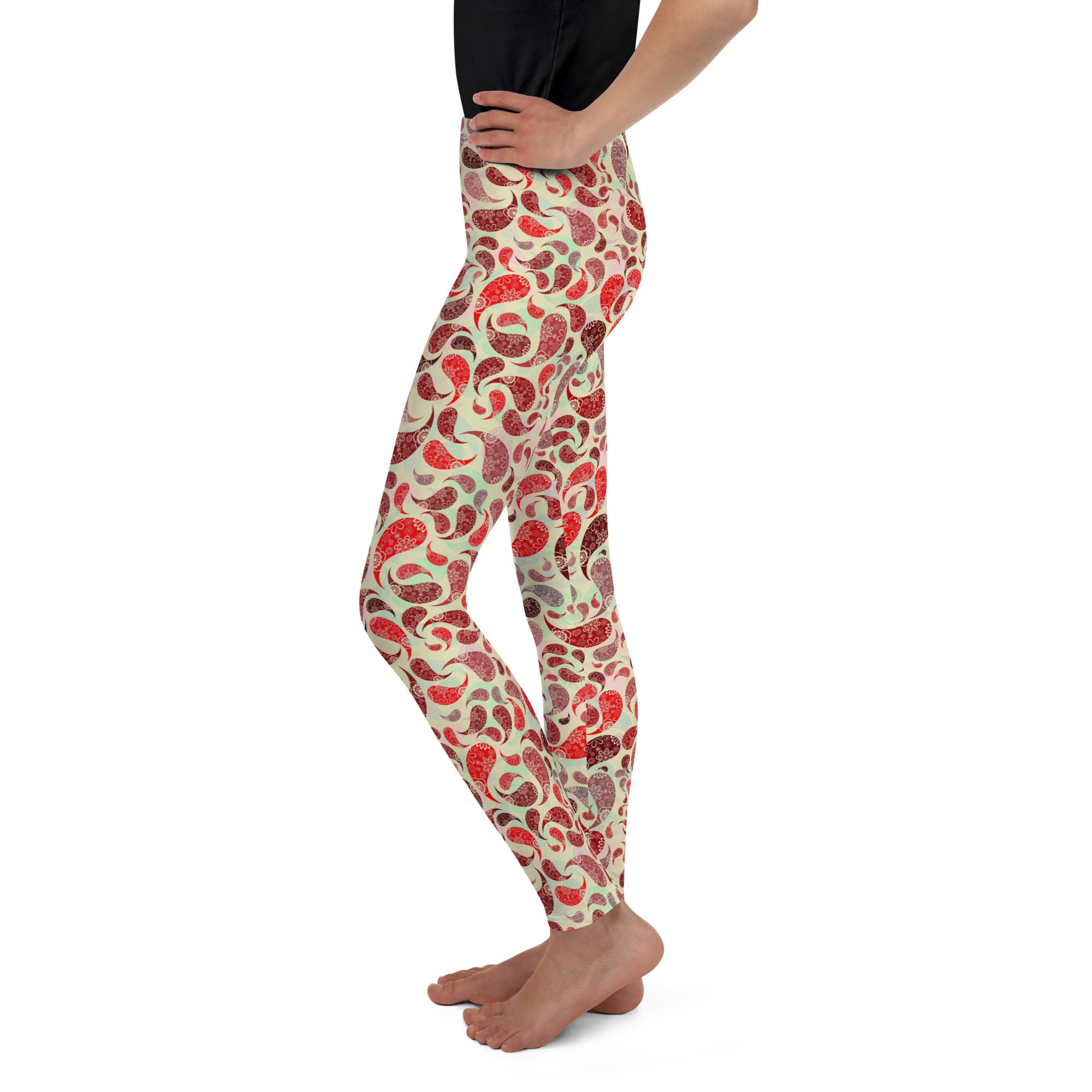 Youth Leggings- Paisley Red
