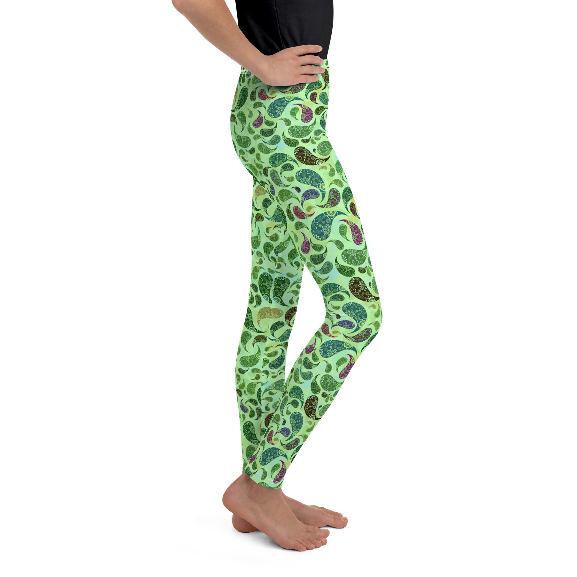 Youth Leggings- Paisley green