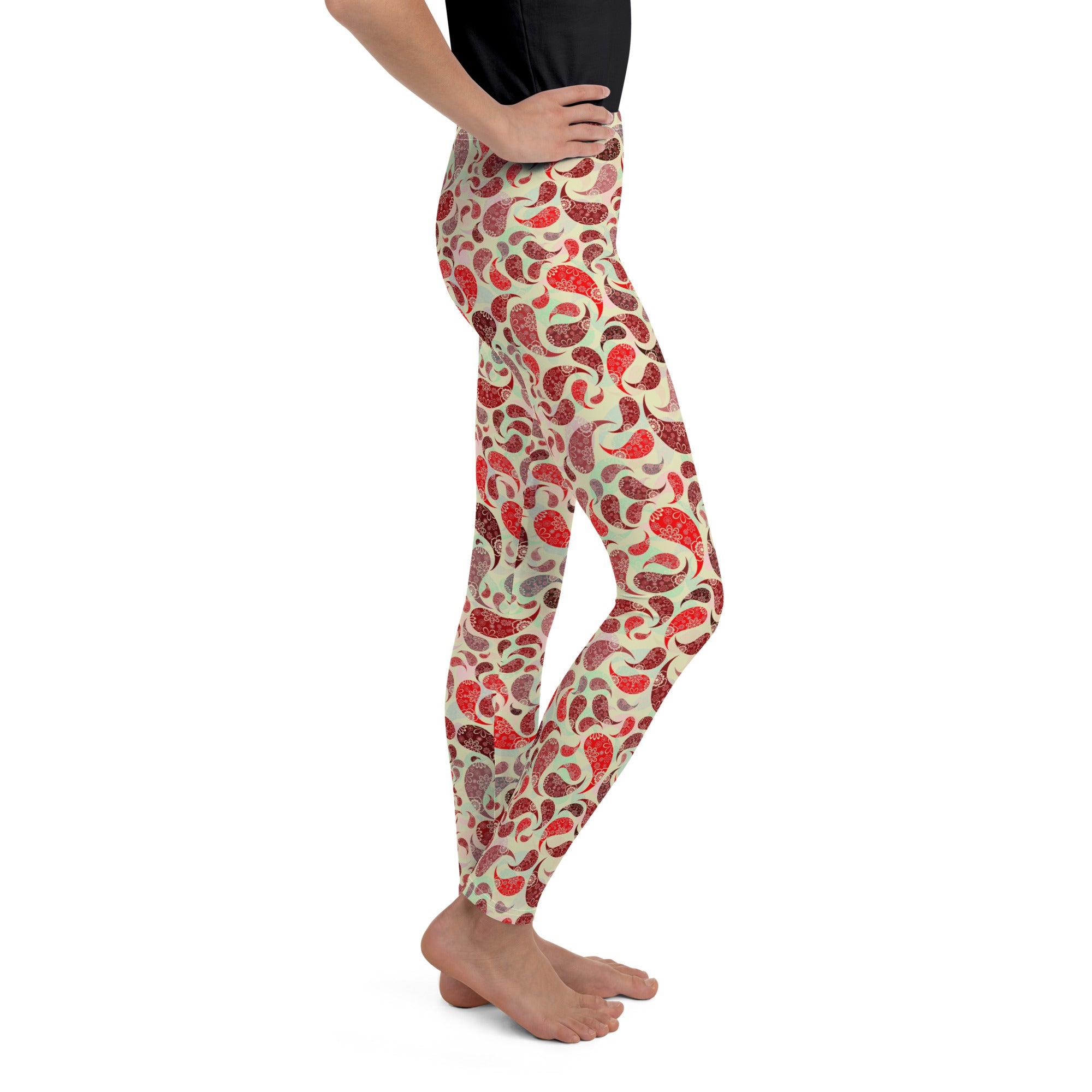 Youth Leggings- Paisley Red