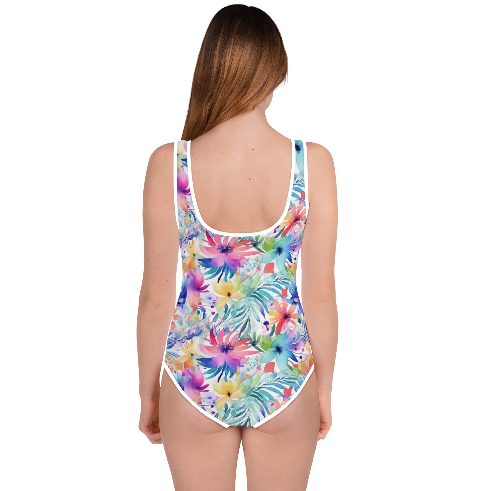 Youth Swimsuit- Watercolor summer flowers 01