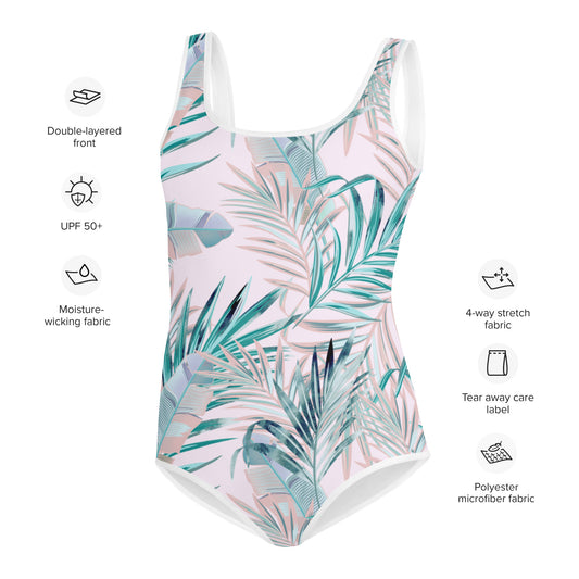 Youth Swimsuit- TROPICAL PALM Leafs