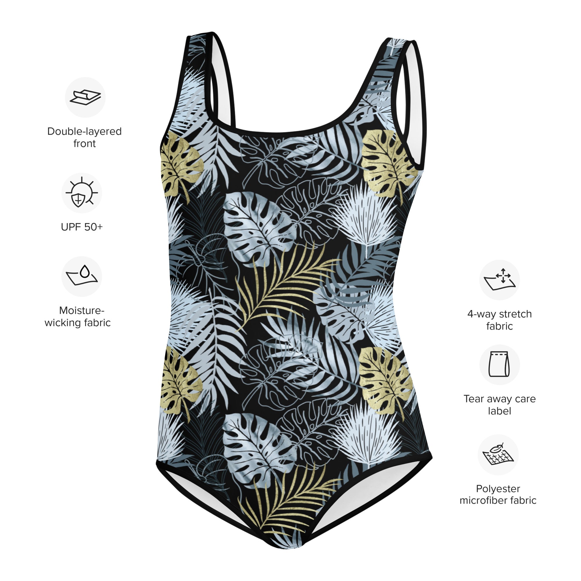 Youth Swimsuit- TROPICAL Black and Gold