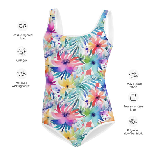 Youth Swimsuit- Watercolor summer flowers I