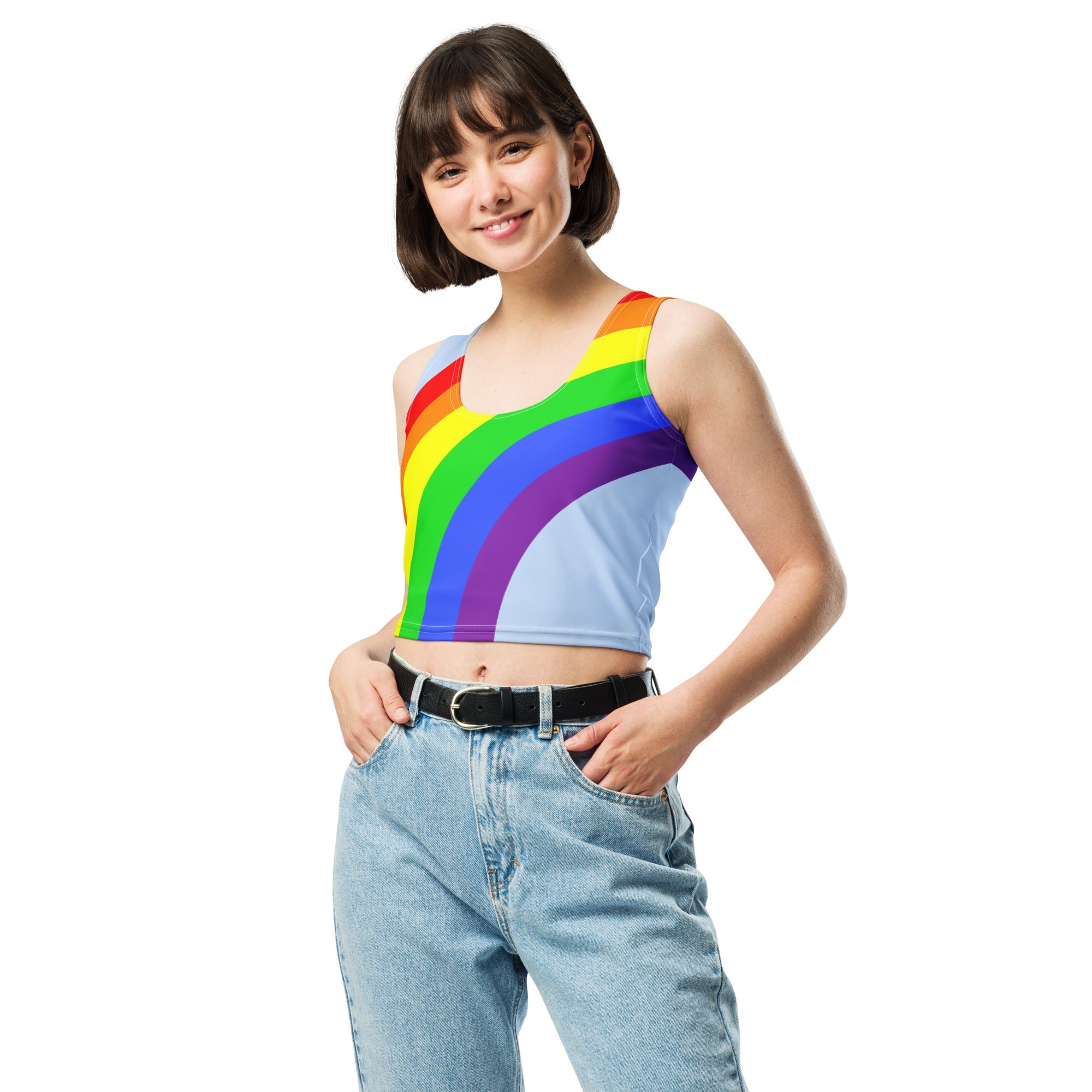 Crop Top - Rainbow on Cyan - Klip Clop