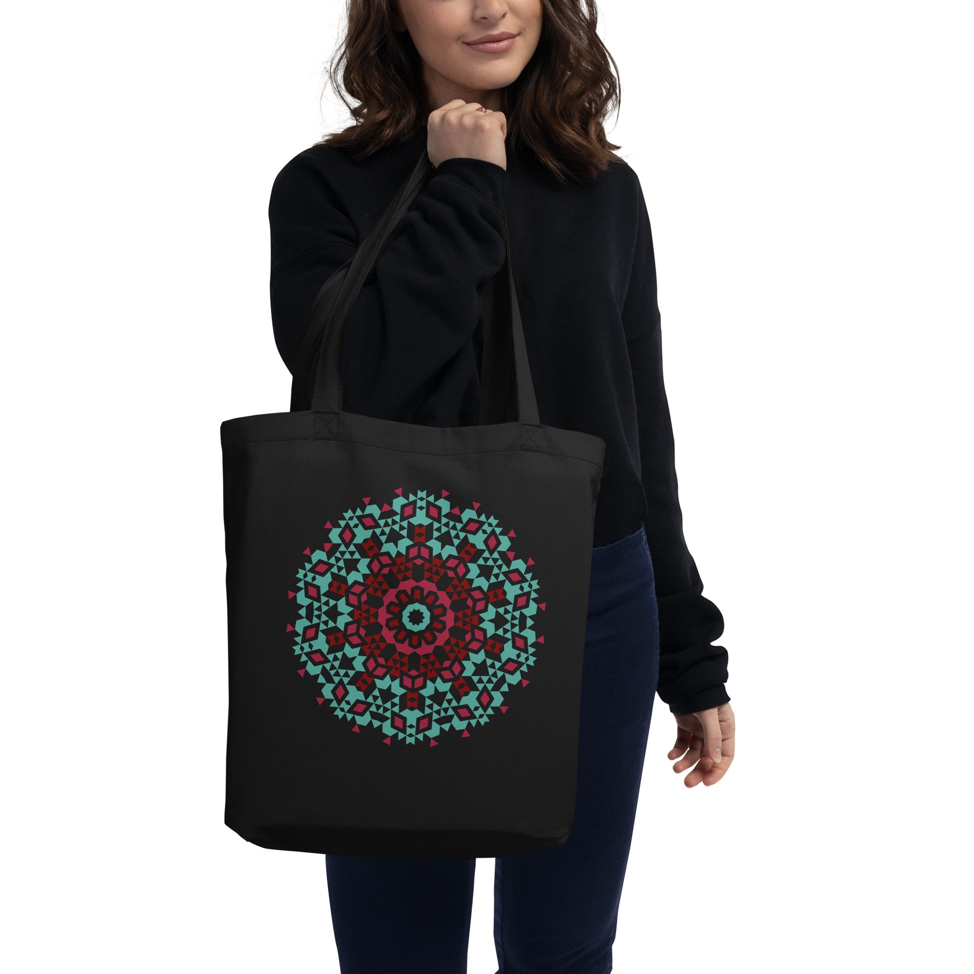 Eco Tote Bag- Aztec Green and Red