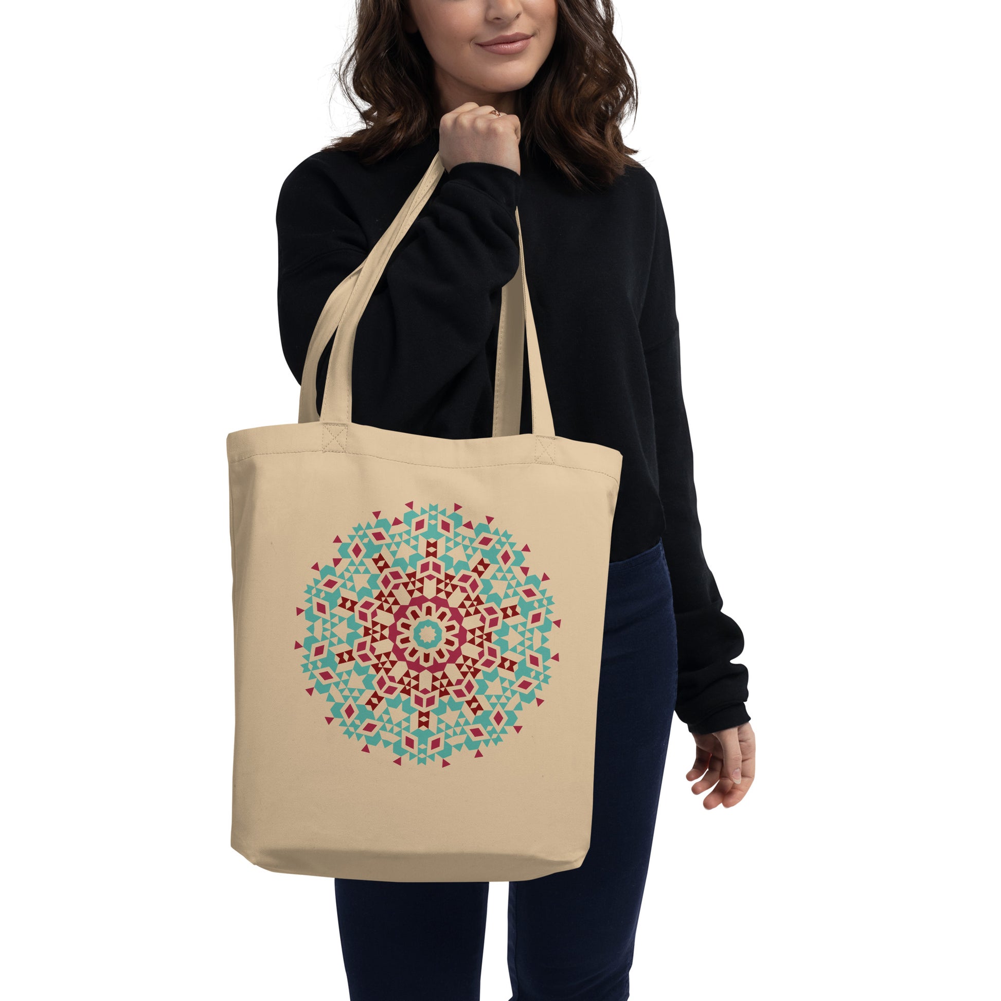 Eco Tote Bag- Aztec Green and Red