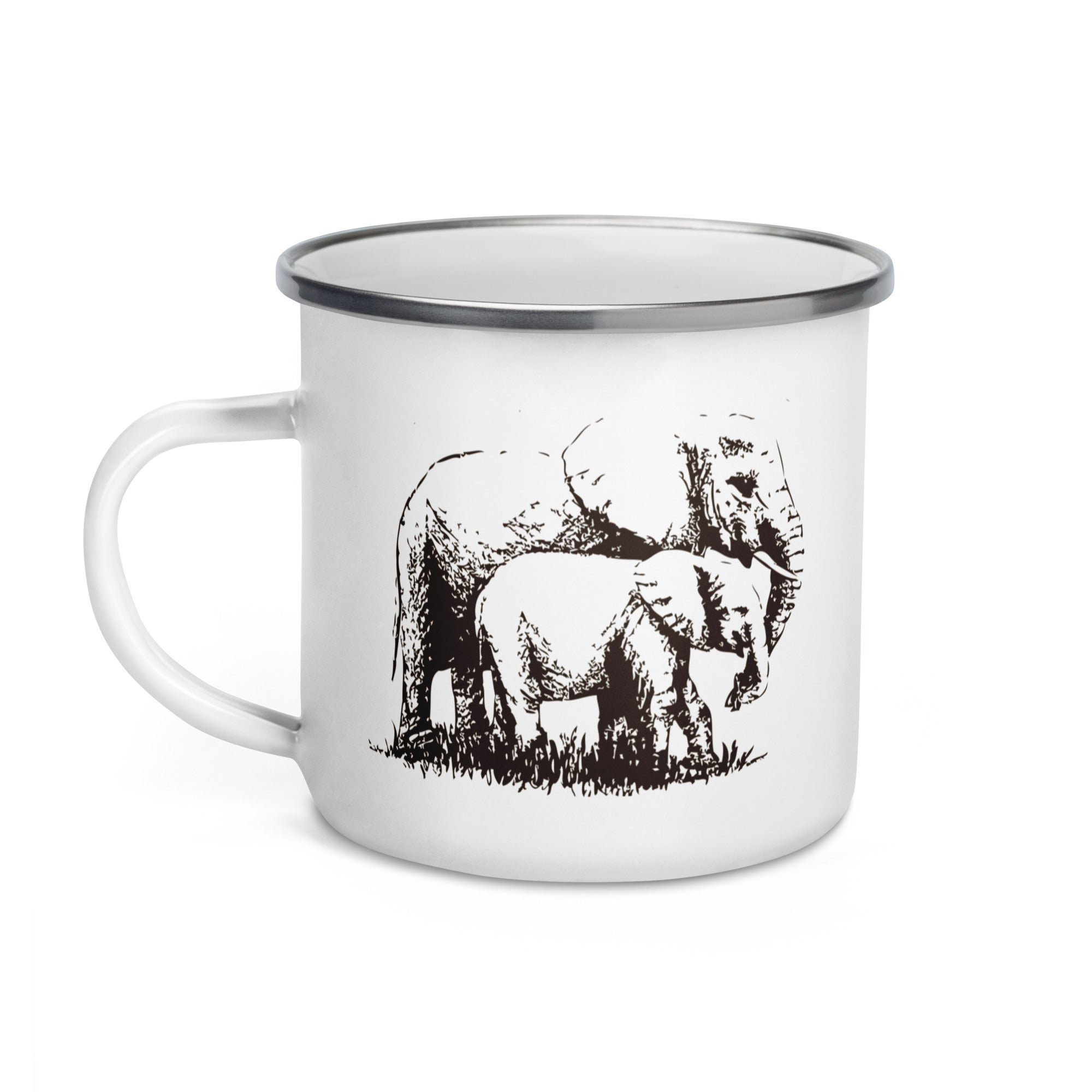 Enamel Mug- Hand Drawn Elephant Mono