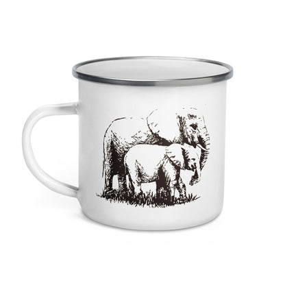 Enamel Mug- Hand Drawn Elephant Mono
