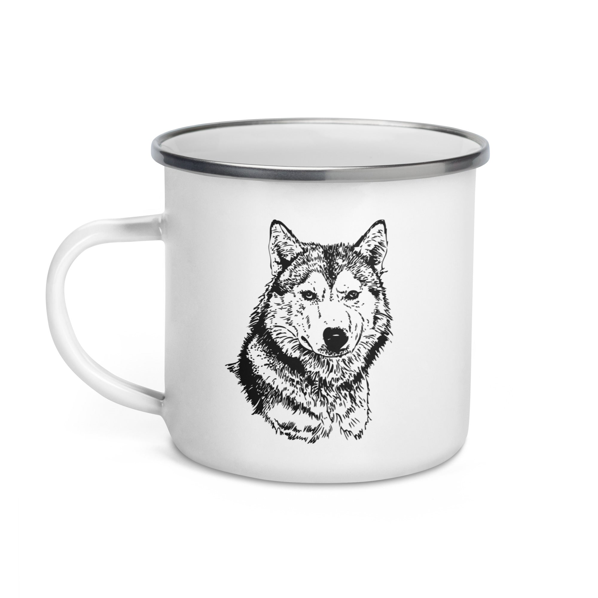 Enamel Mug- Hand Drawn Wolf Mono